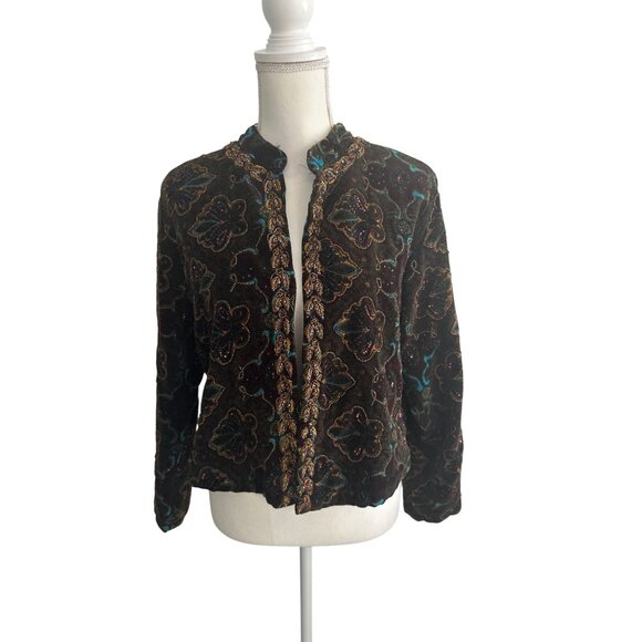 CHICOS Velvet Beaded Jacket Blazer Size Chicos 1 US M 8 - Picture 5 of 6
